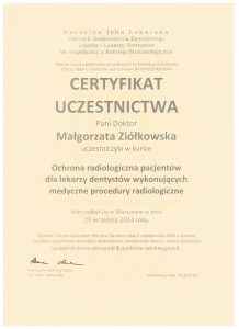 Ochrona radiologiczna pacjentów - certyfikat | Medic Dental