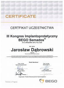Kongres implantoprotetyczny - certyfikat | Medic Dental