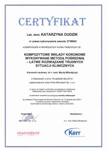 Kompozytowe wkłady koronowe - certyfikat | Medic Dental